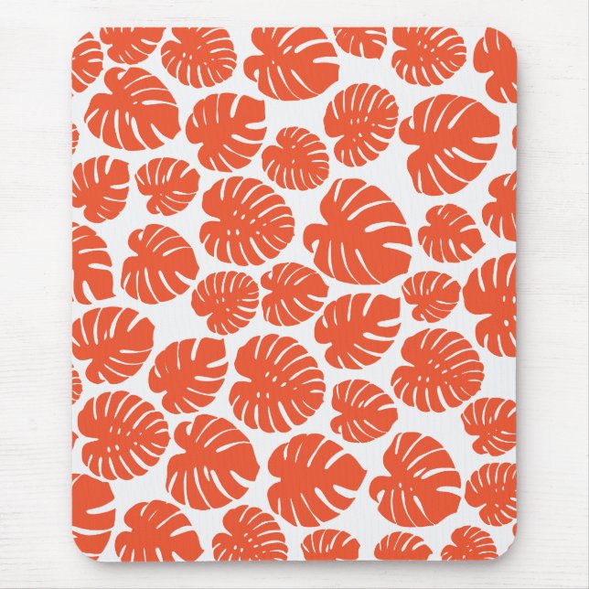 Monstera - Orange und Weiß Mousepad (Vorne)