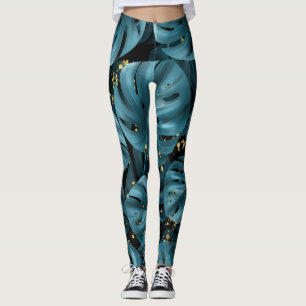 Monstera Palm, Golden Splash Nahtlos. Leggings