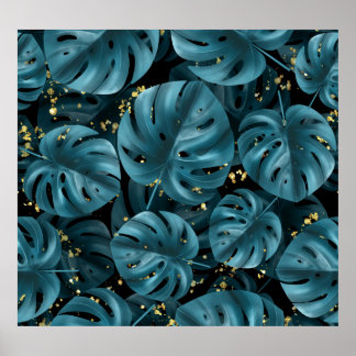 Monstera Palm, Golden Splash Nahtlos. Poster