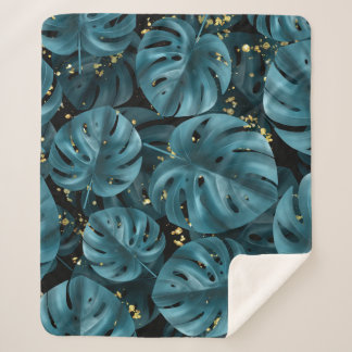 Monstera Palm, Golden Splash Nahtlos. Sherpadecke