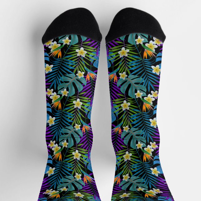 Monstera Palm Trees Plumeria Strelitzia Socken (Oben)