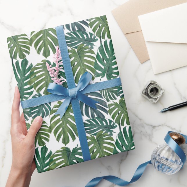 Monstera Palm Tropical Blätter Wrapping Paper Geschenkpapier (Schenken)