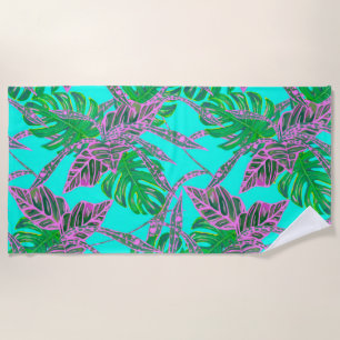 Monstera Palmblätterkoleus tropisch türkis pink Strandtuch