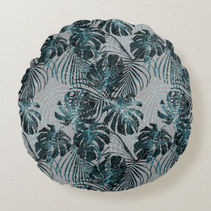 Monstera Palme Leo Tierprint Glam 2 Rundes Kissen