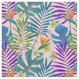 Monstera Palme Trees Plumeria Birds of Paradise Stoff