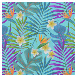 Monstera Palme Trees Plumeria Birds of Paradise Stoff