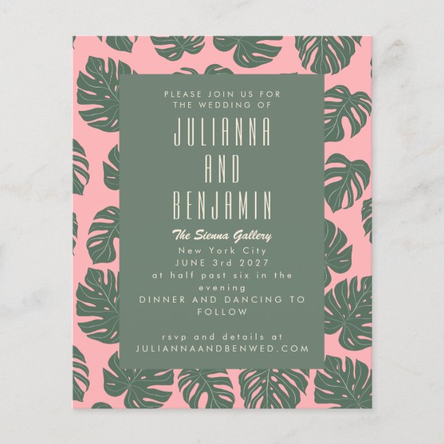 Monstera Pflanze Botanisches Rosa Grüne Hochzeit (Vorderseite)