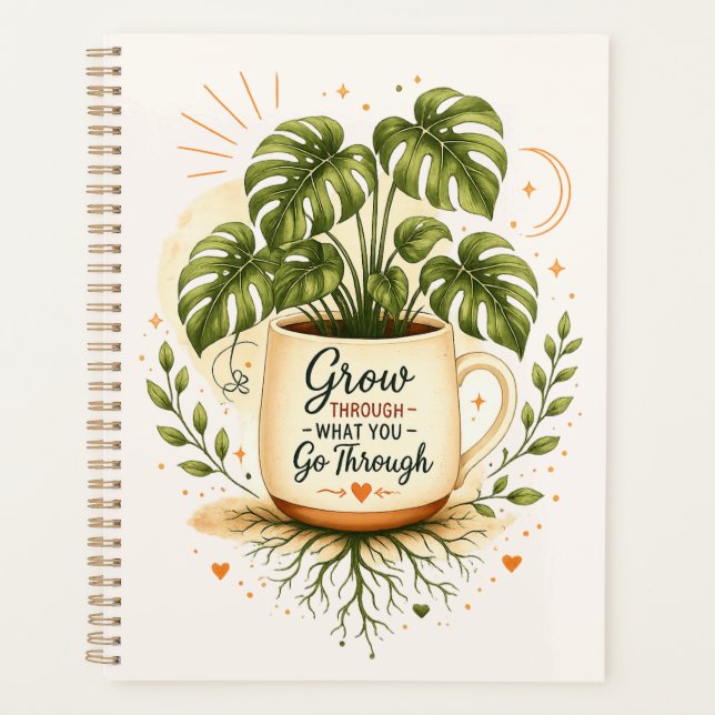 Monstera-Pflanze in Kaffeetasse | Cozy Botanical  Planer (Vorderseite)