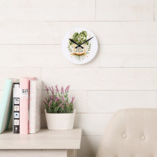 Monstera-Pflanze in Kaffeetasse Cozy Botanical Runde Wanduhr
