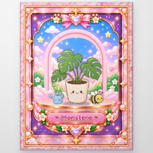 Monstera Pflanze, Kawaii Kunst Postkarte