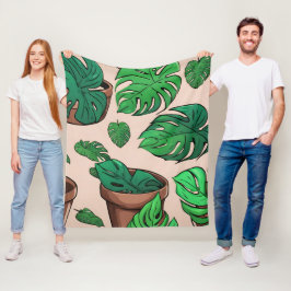 Monstera Pflanze Pot Pattern Art Fleecedecke