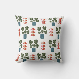 Monstera Pflanze und Rotes Dreieck Couchkissen Kissen