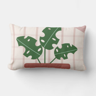 Monstera-Pflanzen Terrakotta-Karo-Hintergrund Rosa Lendenkissen