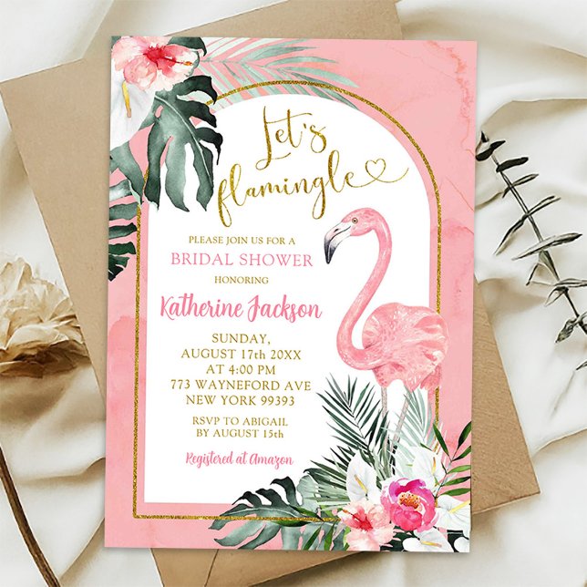 Monstera Pink Tropical Flamingo Brautparty Einladung (Von Creator hochgeladen)