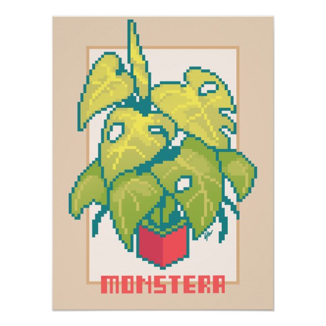 Monstera Pixel Art Poster (Vorderseite)