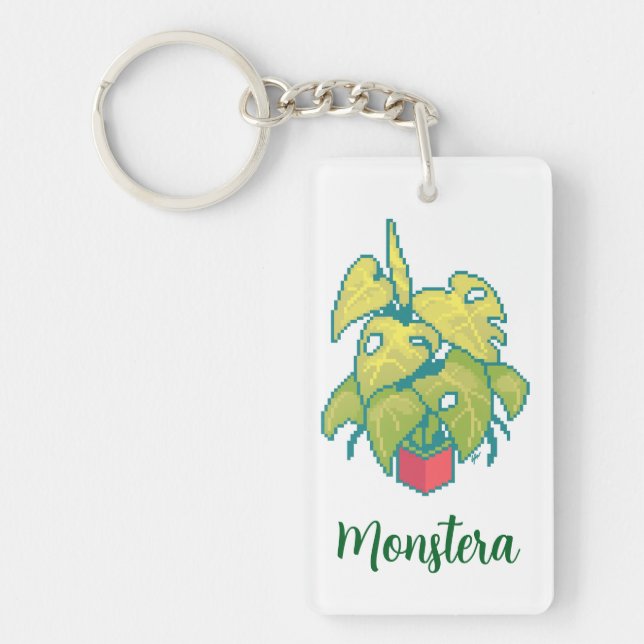 Monstera Pixelart, Pixel Art  Schlüsselanhänger (Vorderseite)