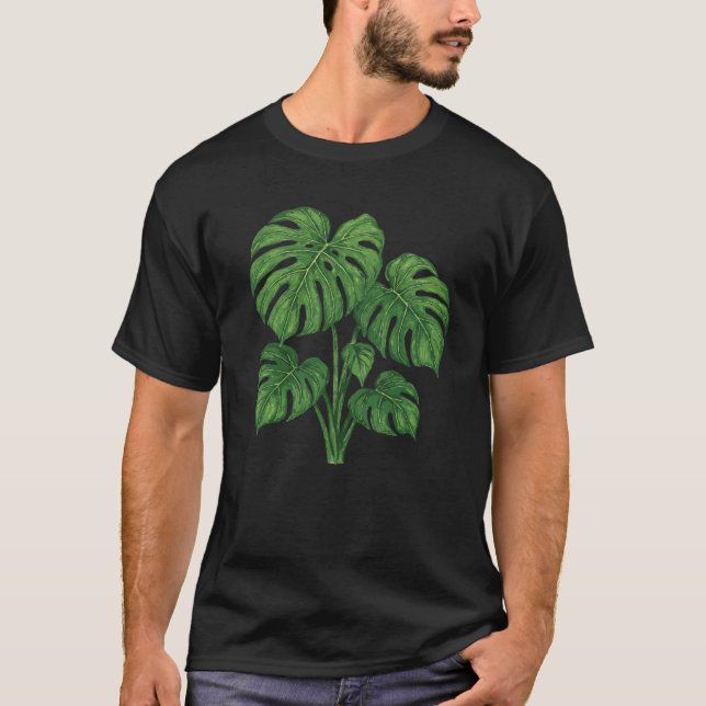 Monstera Plant Illustration Lush Green Botanical T-Shirt (Vorderseite)