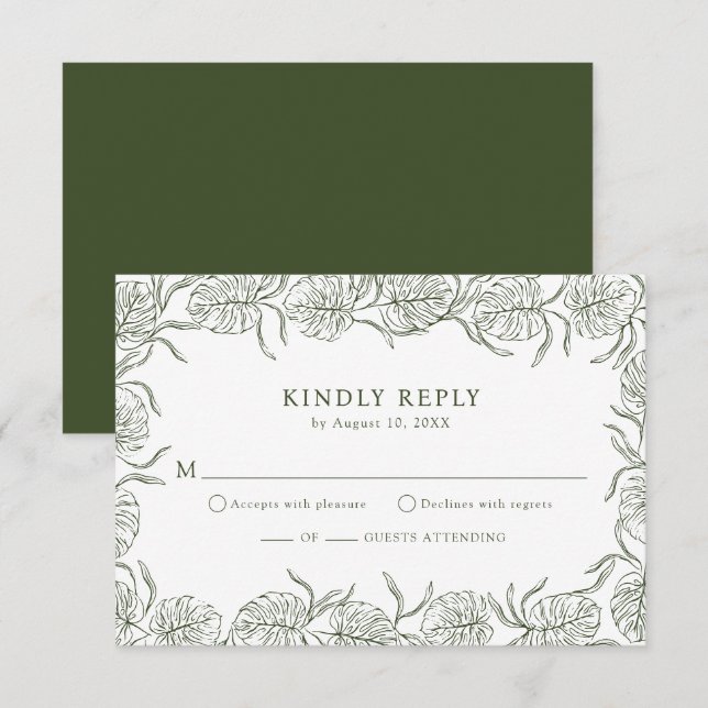 Monstera RSVP Cards Karte (Vorne/Hinten)