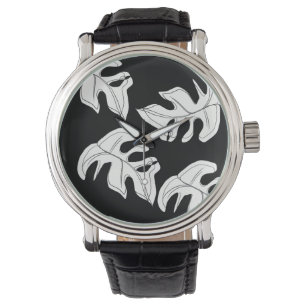 Monstera Schwarz Weiß Botanische Hochzeit Armbanduhr
