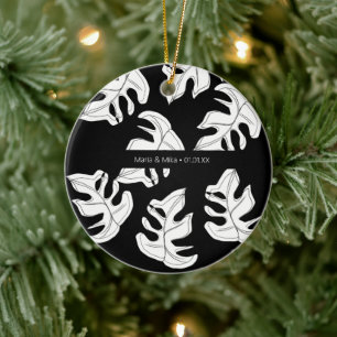 Monstera Schwarz-weiße botanische Hochzeit Keramik Ornament