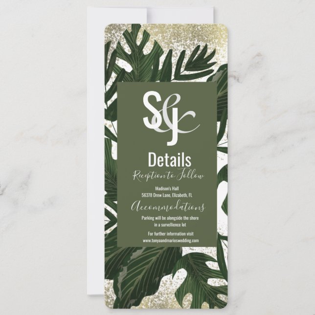 Monstera Tropical Imitats Gold Splash Details Einladung (Vorderseite)