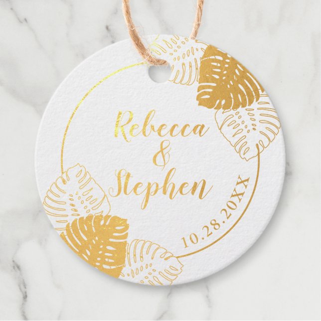 Monstera Tropical Leaf Border REAL FOLIE Round Geschenkanhänger (Vorderseite)