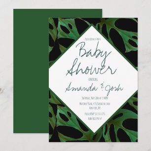 Monstera Tropical Leaf Muster Kinderdusche schwarz Einladung