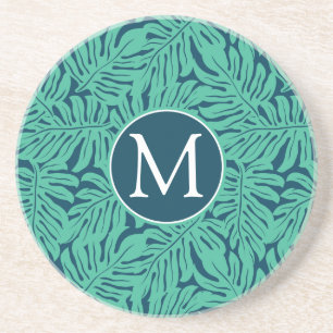 Monstera Tropical Leaf Pattern   Monogramm Getränkeuntersetzer