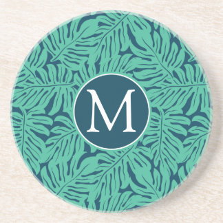 Monstera Tropical Leaf Pattern | Monogramm Getränkeuntersetzer