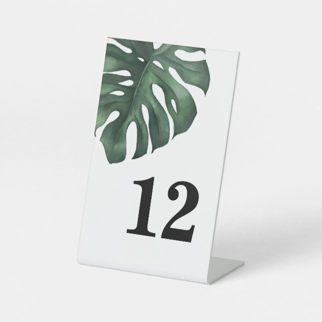 Monstera Tropical Leaf Wedding Tischnummer Sockelschild (Vorderseite)