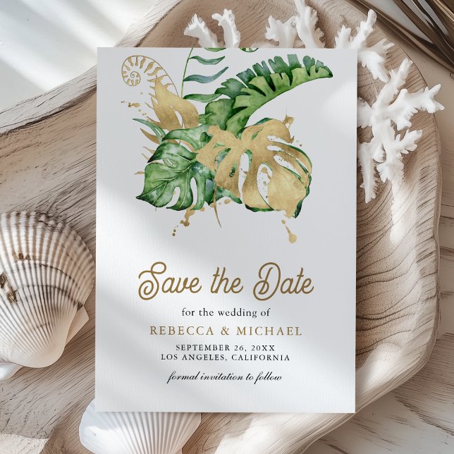 Monstera Tropical Palm Foto Wedding Save The Date (Von Creator hochgeladen)