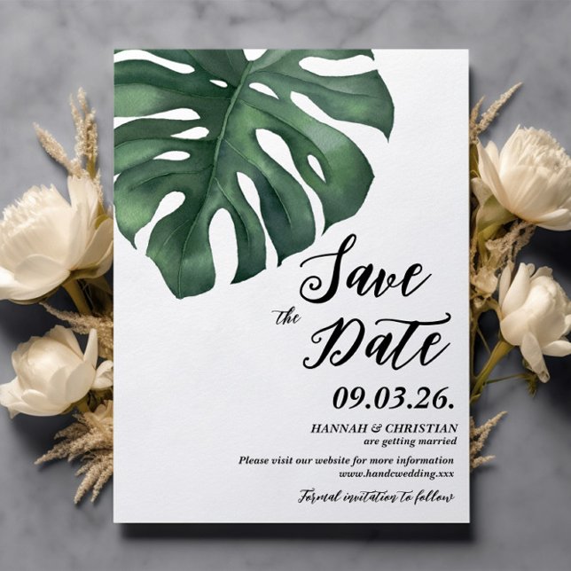 Monstera Tropical Palm Leaf Save the Date Einladung (Von Creator hochgeladen)