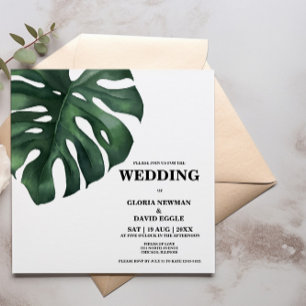 Monstera Tropical Palm Leaf Square Wedding Einladung