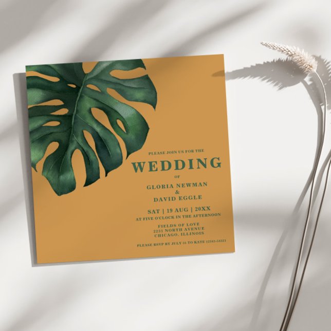Monstera Tropical Palm Leaf Square Wedding Einladung (Von Creator hochgeladen)