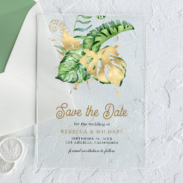 Monstera Tropical Palm Wedding Save the Date Acryleinladungen