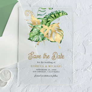 Monstera Tropical Palm Wedding Save the Date Acryleinladungen