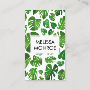 Monstera tropische Blätter illustrierte Wasserfar Visitenkarte