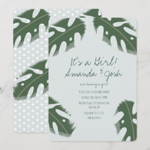 Monstera Tropische Grünpflanzen Mädchen Baby Showe Einladung