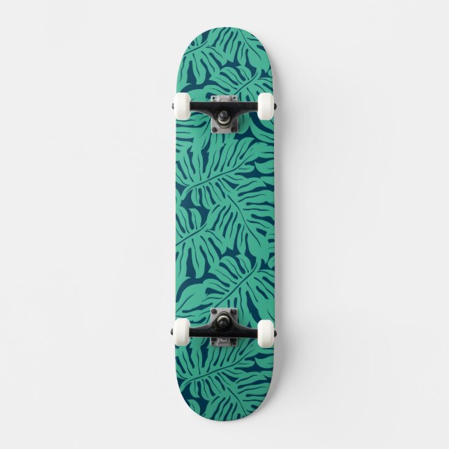 Monstera tropisches Blatt-Muster Skateboard (Vorderseite)