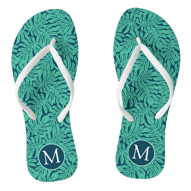 Monstera tropisches Monogramm des Blatt-Muster-| Flip Flops (Fußbett)