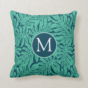 Monstera tropisches Monogramm des Blatt-Muster- Kissen