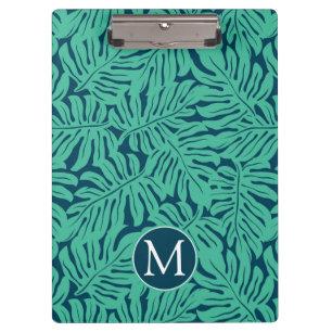 Monstera tropisches Monogramm des Blatt-Muster- Klemmbrett