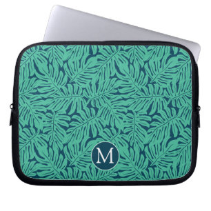 Monstera tropisches Monogramm des Blatt-Muster- Laptopschutzhülle