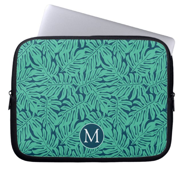 Monstera tropisches Monogramm des Blatt-Muster-| Laptopschutzhülle (Vorderseite)