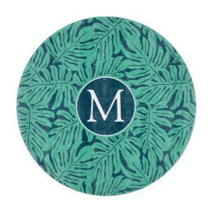 Monstera tropisches Monogramm des Blatt-Muster-  Schneidebrett