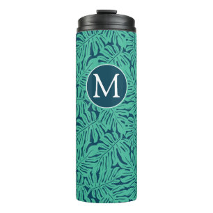 Monstera tropisches Monogramm des Blatt-Muster-  Thermosbecher