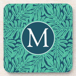 Monstera tropisches Monogramm des Blatt-Muster-  Untersetzer