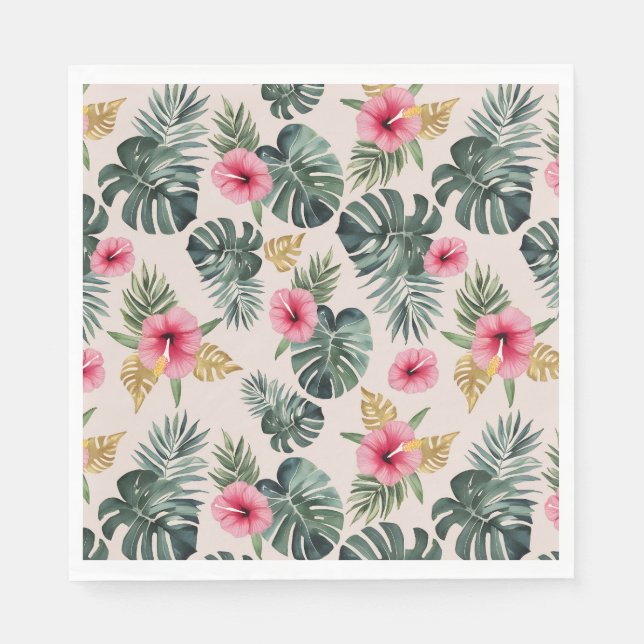 Monstera und Hibiskus Pattern Serviette (Vorderseite)