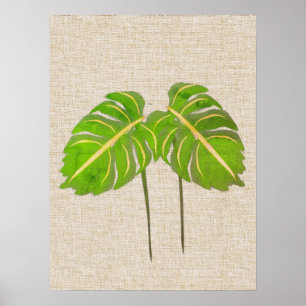 Monstera Verlasse Aquarell auf Linen Poster