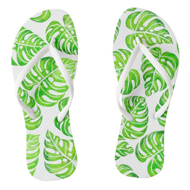 Monstera verlasse Aquarell Flip Flops (Fußbett)